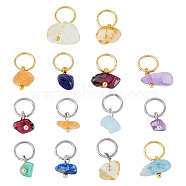 12 Sets 2 Colors  Natural Mixed Stone Charms, Natural Garnet & Red Aventurine & Green Aventurine & Amethyst & Citrine & Aquamarine & Lapis Lazuli, with 304 Stainless Steel Jump Ring, Nuggets, Golden & Stainless Steel Color, 14mm, 6 sets/color, 7pcs/set(G-FH0001-87)