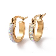 304 Stainless Steel Hoop Earrings, with Polymer Clay and Rhinestone, Ring, Golden, Crystal AB, 20x15x3.5mm(EJEW-N0031-11G-02J)