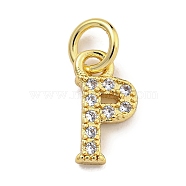 Initial Letter Brass with Cubic Zirconia Charms, Real 18K Gold Plated, Long-Lasting Plated, Lead Free & Cadmium Free, Letter P, 10x5.5x1.5mm, ring: 5x1mm, inner diameter: 3mm(KK-Q814-26P-G)