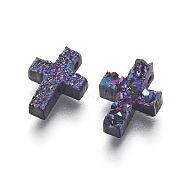 Imitation Druzy Gemstone Resin Beads, Cross, Colorful, 11.7x9x3.3~3.7mm, Hole: 1.2mm(RESI-L026-F02)