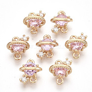Golden Tone Brass Links connectors, with Glass, Faceted, Planet, Pearl Pink, 10x9x5mm, Hole: 1.2mm(X-GLAA-R212-01F)