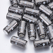 Electroplate Glass Beads, Column with Dot and Star Pattern, Gray, 20x10mm, Hole: 1.2mm, about 50pcs/bag(EGLA-N003-06E)