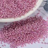 MIYUKI Round Rocailles Beads, Japanese Seed Beads, 15/0, (RR644) Dyed Hot Pink Silverlined Alabaster, 1.5mm, Hole: 0.7mm, about 5555pcs/10g(X-SEED-G009-RR0644)