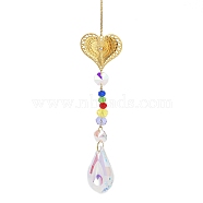 Hollow Alloy Hanging Ornaments, Iron Chain & Colorful Glass Beads & Teardrop Tassel for Home Garden Decorations, Heart, 346mm(HJEW-Q012-05F)