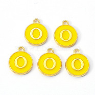 Golden Plated Alloy Enamel Charms, Enamelled Sequins, Flat Round with Letter, Gold, Letter.O, 14x12x2mm, Hole: 1.5mm(ENAM-S118-09O)
