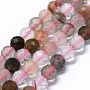 Natural Rutilated Quartz Beads Strands, Faceted(64 Facets), Round, 7mm, Hole: 0.8mm, about 58~59pcs/strand, 15.35 inch(39cm)(G-G927-29)