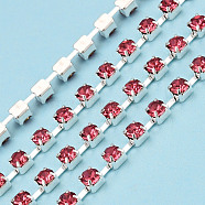 Silver Plated Brass Rhinestone Strass Chains, Rhinestone Cup Chains, Soldered, with Spool, Rose, 3mm, about 32.81 Feet(10m)/Roll(CHC-N020-12A-01)