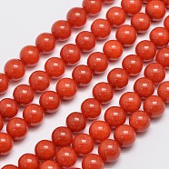 Natural Malaysia Jade Beads Strands, Round, Dyed, Orange Red, 8mm, Hole: 1mm, about 48pcs/strand, 15 inch(G-A146-8mm-B09)
