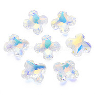 Electroplated Glass Charms, Silver Plated Bottom, Faceted, Swoop, Clear AB, 14x14x5mm, Hole: 1.2mm, about 30pcs/board, 5board/box(EGLA-N006-013D)