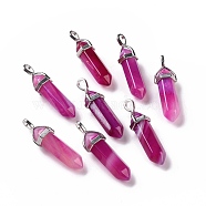 Natural Agate Double Terminated Pointed Pendants, with Random Alloy Pendant Hexagon Bead Cap Bails, Bullet, Platinum, 37~40x12mm, Hole: 3mm(G-F295-05H)