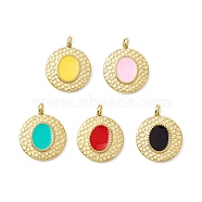 PVD Vacuum Plating 304 Stainless Steel Enamel Pendants, Light Gold, Flat Round, Mixed Color, 19x15x4mm, Hole: 2.4mm(STAS-G255-09G)