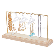 1 Set Golden Tone Iron Bar Dangle Earring Wooden Display Stands, with 12Pcs Plastic Earring Display Hangers, Mixed Color, Stand: Finish Product: 22x5x9cm(EDIS-FH0001-03)