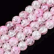 Baking Painted Crackle Glass Bead Strands, Two Tone, Round, Pink, 8mm, Hole: 1.3~1.6mm, about 100pcs/strand, 31.4 inch(CCG-S001-8mm-02)