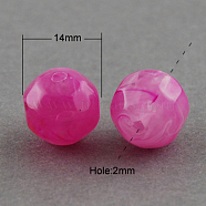 Acrylic Beads, Imitation Gemstone Style, Faceted, Round, Camellia, 14mm, Hole: 2mm, about 330pcs/500g(SACR-S001-14mm-18)
