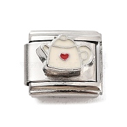 Tea Pot 304 Stainless Steel Enamel Coffee Connector Charms, DIY Handmade Module Bracelet Accessories, Stainless Steel Color, White, 10x9x6.5mm(STAS-L023-005F)