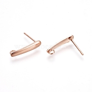 304 Stainless Steel Stud Earring Findings, with Loop, Rose Gold, 15x3x1mm, Hole: 1.8mm, Pin: 0.7mm(STAS-E484-60RG)
