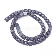 Non-magnetic Synthetic Hematite Kitten Beads Strands, Frosted, Cat Head, 8x8x4.5~5mm, Hole: 1mm, about 55pcs/strand, 15.9 inch(40.4cm)(G-F613-15)