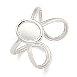 Non-Tarnish 304 Stainless Steel Oval Cuff Ring Components, Pad Ring Setting, Stainless Steel Color, Tray: 8x6mm, Adjustable(X-RJEW-A043-07P)