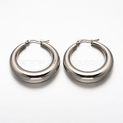 Ring 304 Stainless Steel Hoop Earrings, Hypoallergenic Earrings, Stainless Steel Color, 39.5x38x9mm, Pin: 1x0.5mm(X-EJEW-O032-02P)