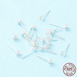 925 Sterling Silver Post Stud Earring Settings, Prong Earring Setting, Silver, Tray: 3.3mm, 4x4mm, Pin: 0.7mm(STER-P047-06A-S)