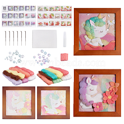 2 Sets 2 Style Unicorn Pattern Photo Frame Needle Felting Kits for Beginners, Mixed Color, 183x183x20mm, 1 set/style(DIY-OC0012-15)