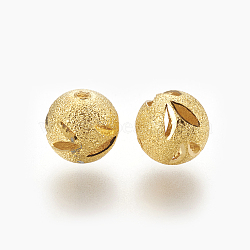 Brass Beads, Round, Textured, Golden, 12mm, Hole: 1.8mm(KK-F762-10G-12mm)