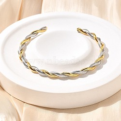 304 Stainless Steel Twisted Rope Shape Cuff Bangles for Women, Real Gold Plated & Stainless Steel Color, 1/8 inch(0.4cm), Inner Diameter: 2-1/8 inch(5.4cm)(BJEW-C091-02D-GP)