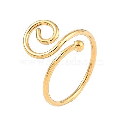 Ion Plating(IP) 304 Stainless Steel Spiral Open Cuff Ring for Women, Real 18K Gold Plated, US Size 7 1/4(17.5mm)(RJEW-C097-04G)