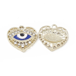 Alloy Crystal Rhinestone Pendants, with Enamel Evil Eye, Heart Charms, Light Gold, 20.5x20x2.5mm, Hole: 2mm(FIND-C019-20LG)