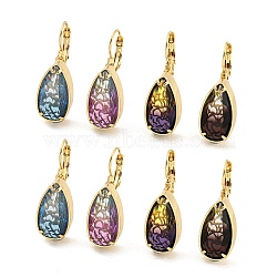 Glass Leverback Earrings, with Brass Findings, Teardrop, Mixed Color, 33.5x11.5mm(EJEW-P269-04KCG)