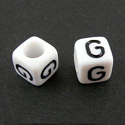 Letter Acrylic European Beads, Horizontal Hole, Cube, Letter.G, 10x10x10mm, Hole: 3.5~4mm, about 59pcs/50g(X-OPDL-R050-10mm-G)