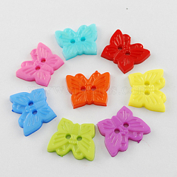Acrylic Buttons, 2-Hole, Dyed, Butterfly, Mixed Color, 15x18x2.5mm, Hole: 2mm(BUTT-Q003-B-M)