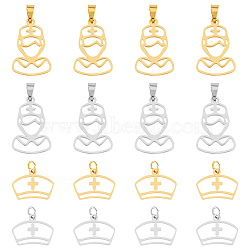 DICOSMETIC 16Pcs 4 Style 201 Stainless Steel Pendants, with Unsoldered Jump Rings, Nurse's Cap, Golden & Stainless Steel Color, 12.5~25.5x16~17x1mm, Hole: 3x5mm, 4pcs/style
(STAS-DC0011-61)