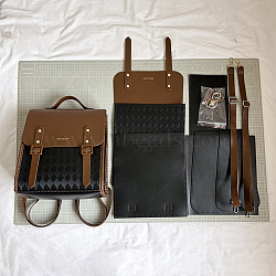 DIY Backpack Making Kit, including Embroidery Needles & Thread, Imitation Leather Fabrics, Black, 30x27x16cm(PW-WG2ECEF-03)