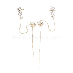 Flower Ear Cuff Wrap Climber Earrings, Crawler Earrings Dangling Chain, with Silver Pins, Golden, 175mm, Pin: 0.6mm(EJEW-P193-03G)