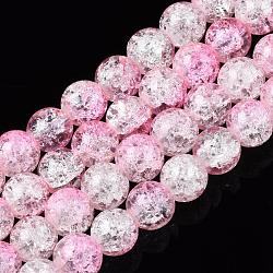 Baking Painted Crackle Glass Bead Strands, Two Tone, Round, Pink, 8mm, Hole: 1.3~1.6mm, about 100pcs/strand, 31.4 inch(CCG-S001-8mm-02)