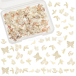 360Pcs 12 Style Brass Cabochons, Nail Art Decoration Accessories for Women, Pigeon & Butterfly & Dragonfly & Bird, Golden, 2~7x4~6.5x0.1mm, 30pcs/style(MRMJ-OC0003-25)