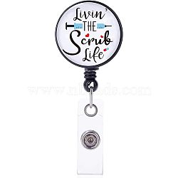 ABS Plastic Retractable Badge Reel, Card Holders, with Platinum Snap Buttons, ID Badge Holder Retractable for Nurses, Flat Round, Word, 85x17mm, 4pcs/box(AJEW-FG0001-35A)