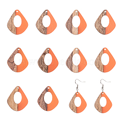 Ornaland Resin & Wood Pendants, teardrop, Dark Salmon, 32.5x27.5x2.5~4mm, Hole: 1.5mm, 10pcs/box(RESI-OL0001-08C)