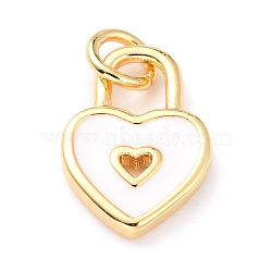 Brass Enamel Pendants, Cadmium Free & Lead Free, Long-Lasting Plated, Heart Lock, Real 18K Gold Plated, Creamy White, 13x9x1.5mm, Hole: 4.5mm(X-KK-M218-11C-RS)