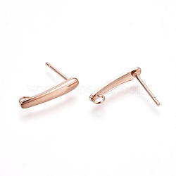 304 Stainless Steel Stud Earring Findings, with Loop, Rose Gold, 15x3x1mm, Hole: 1.8mm, Pin: 0.7mm(STAS-E484-60RG)