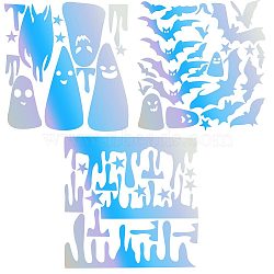 3 Sheets 3 Styles Halloween Laser PVC Waterproof Car Stickers, Self-Adhesive Decals, for Vehicle Decoration, Colorful, Ghost & Bat & Star Pattern, Mixed Patterns, 289~293x289~301x0.2mm, Stickers: 17~190x26~277mm, 1 sheet/style(DIY-GF0007-24)