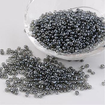 Round Glass Seed Beads, Trans. Colours Lustered, Gray, Size: about 3mm in diameter, hole: 1mm, about 1097pcs/50g