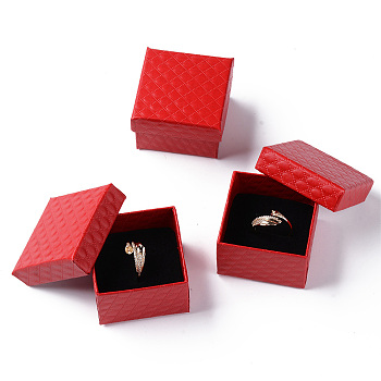 Square Cardboard Ring Boxes, with Sponge Inside, Red, 2x2x1-3/8 inch(5x5x3.5cm)