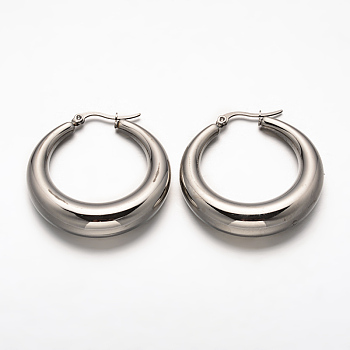 Ring 304 Stainless Steel Hoop Earrings, Hypoallergenic Earrings, Stainless Steel Color, 39.5x38x9mm, Pin: 1x0.5mm