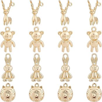 SUPERFINDINGS 16Ppcs 4 Style Rack Plating Brass Pendants,  Long-Lasting Plated, Lead Free & Cadmium Free, Mixed Shape, Light Gold, 11~18x6~8x4~10mm, Hole: 1.2~2.4mm, 4pcs/style