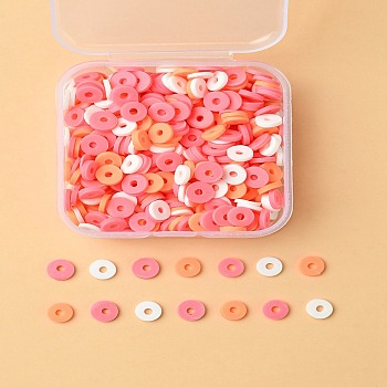 20G 4 Colors Handmade Polymer Clay Beads, Disc/Flat Round, Heishi Beads, Mixed Color, 6x1mm, Hole: 2mm, 5g/color