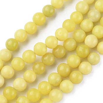 Natural Lemon Jade Beads Strands, Round, 8mm, Hole: 0.8mm, about 44~47pcs/strand, 14.80~14.96 inch(37.6~38cm)