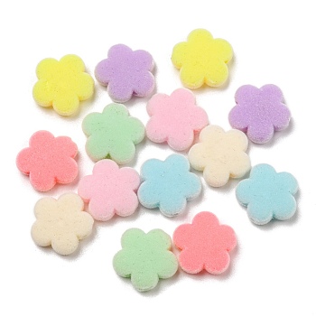 Flocky Acrylic Beads, Puffed Flower, Mixed Color, 14x14.5x5mm, Hole: 2mm