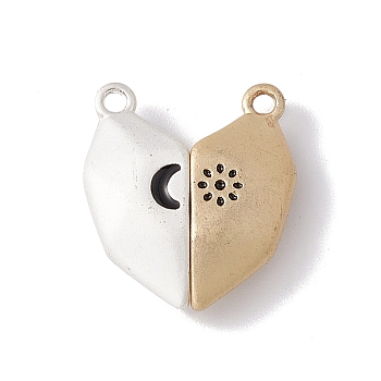 Love Heart Alloy Magnetic Clasps, Moon Star Pattern Clasps for Couple Jewelry Bracelets Pendants Necklaces Making, Floral White & Wheat, Mixed Color, 20x18x6mm, Hole: 1.6mm